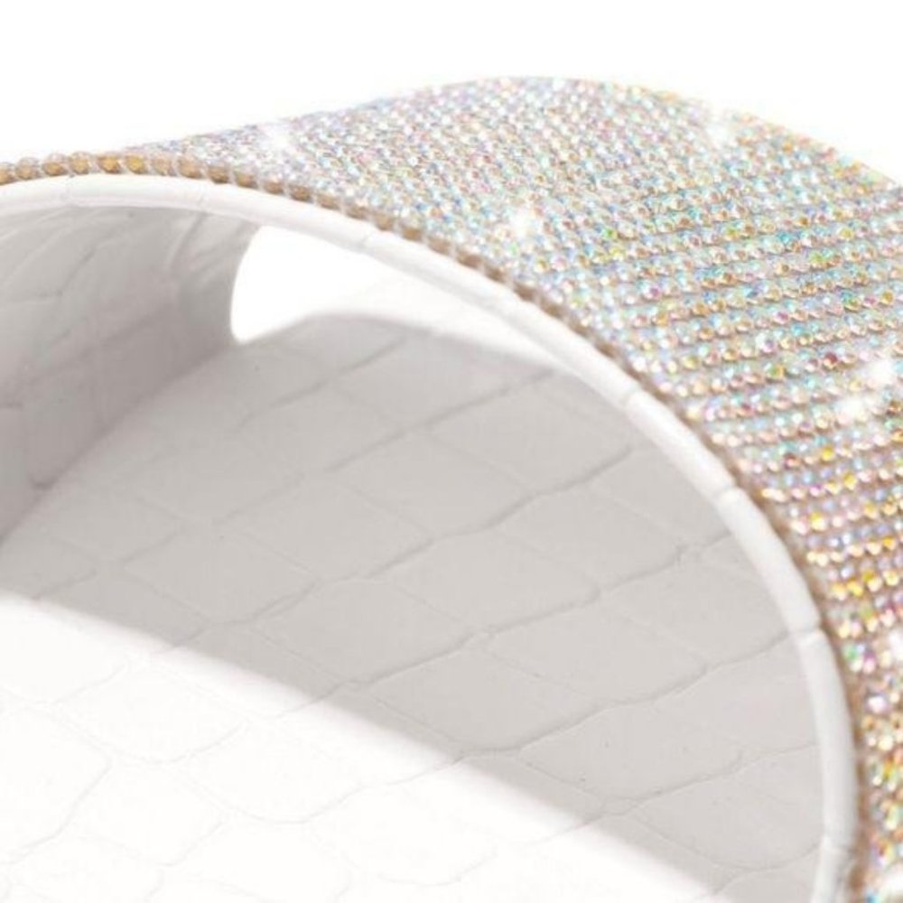 White Patent Embellished Slides - Picture 4 of 5